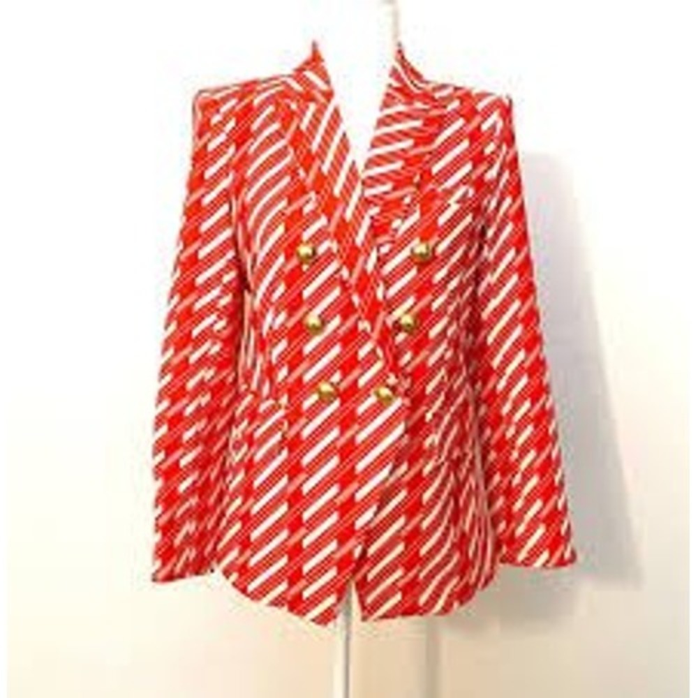 Veronica Beard Miller Dickey Jacket Red White Stripe Double Breasted Blazer 6